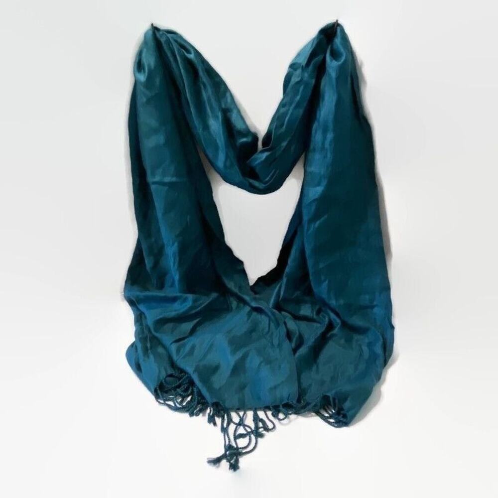 Scarf Soft Teal Fringe Cozy Gypsy Goddess Comfort Chic Minimalist Modest